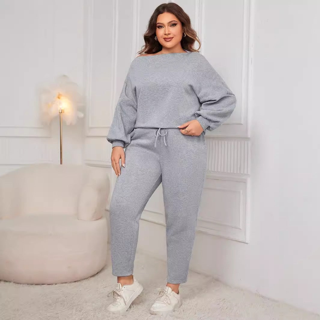Plus Size Relaxed Long Sleeve Top and Pants Set