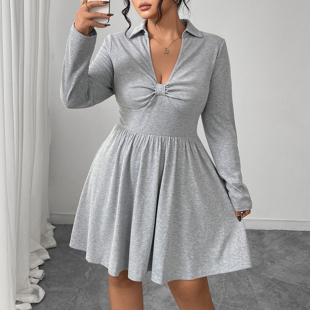 Plus Size Dress with Defined Waist and Flared Shape