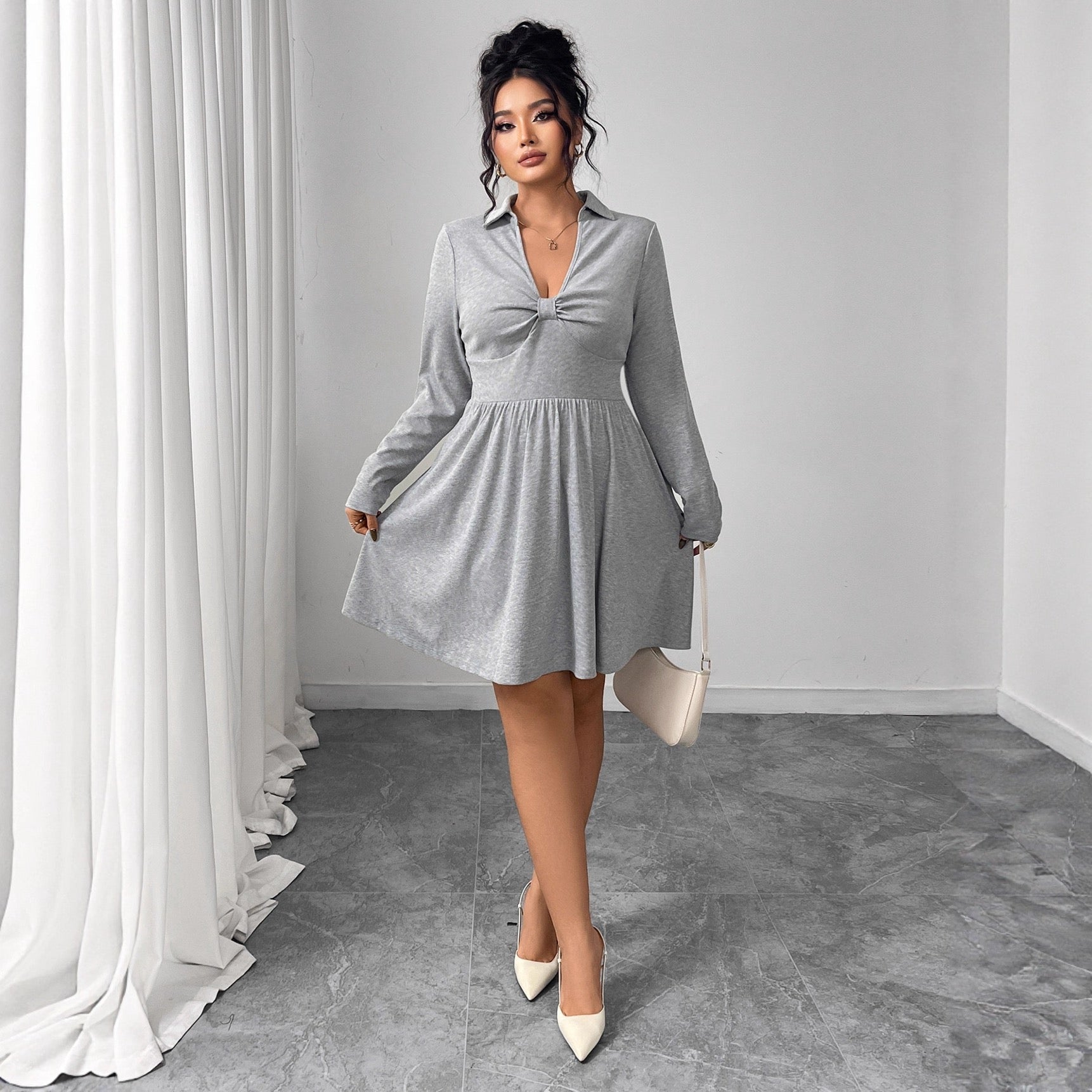 Plus Size Dress with Defined Waist and Flared Shape