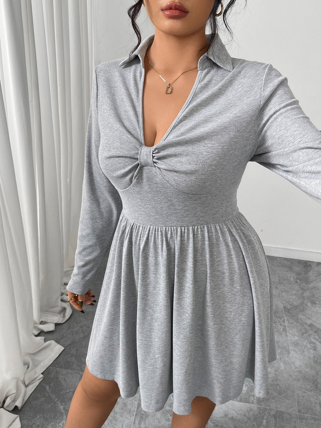 Plus Size Dress with Defined Waist and Flared Shape