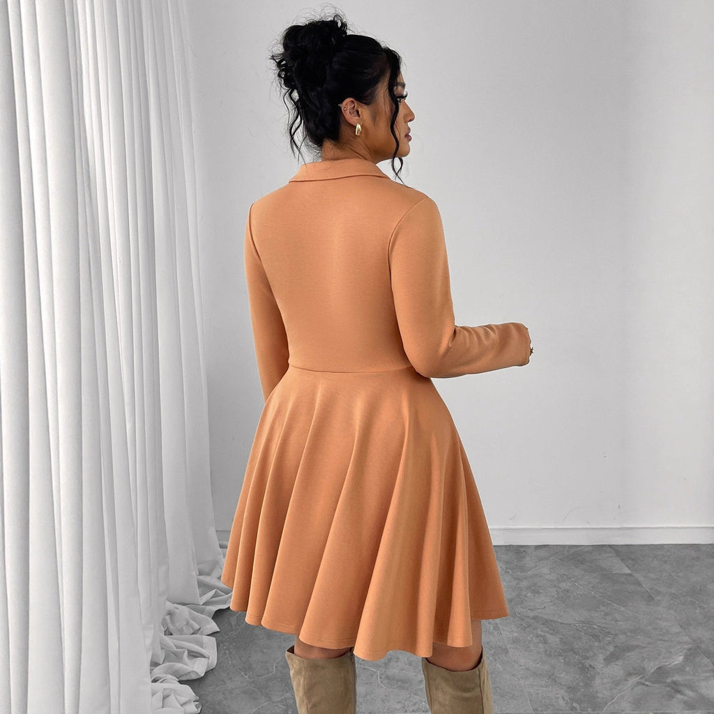 Plus Size Button Front Collared Flared Midi Dress