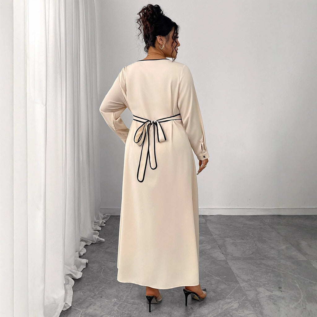 Plus Size Long Sleeve Maxi Dress with Button Detail and Shaped Waist