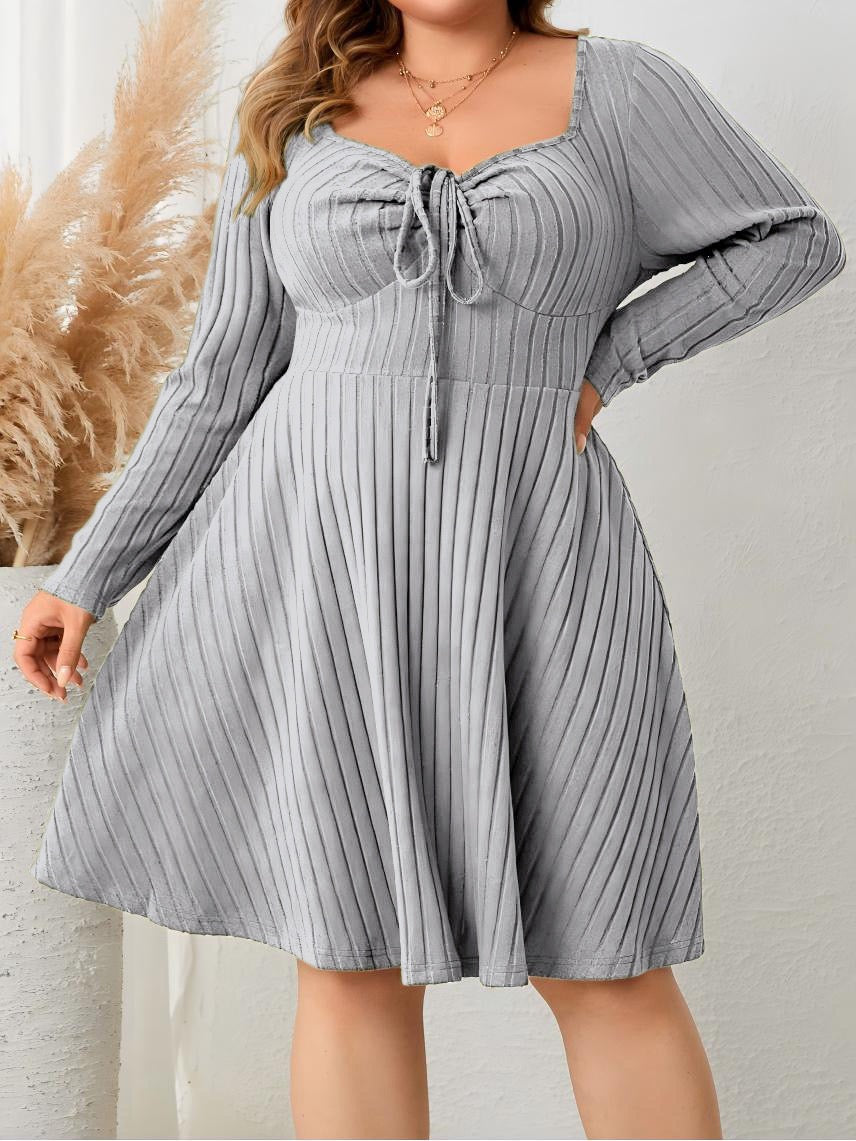 Plus Size Casual Ribbed Dress with Sculpted Upper Fit