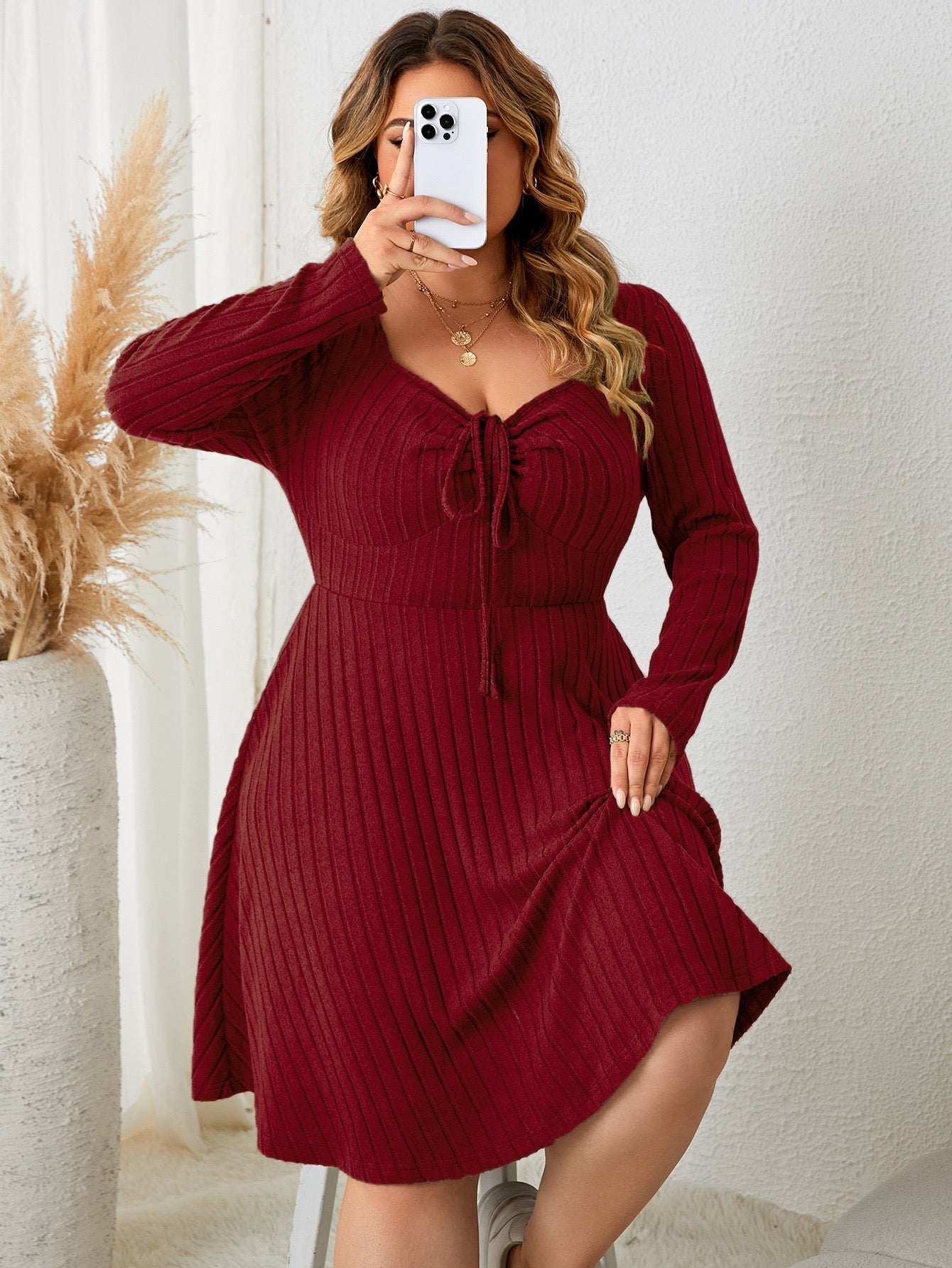 Plus Size Casual Ribbed Dress with Sculpted Upper Fit