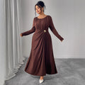 Plus Size Long Dress with Waist Draping and Fluid Fit