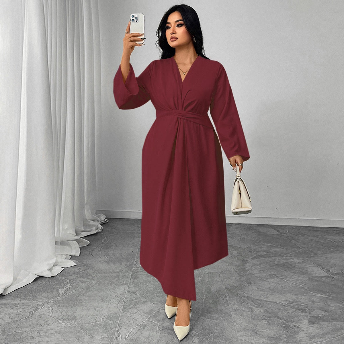 Plus Size Soft Wrap Dress with Defined Twist Waist