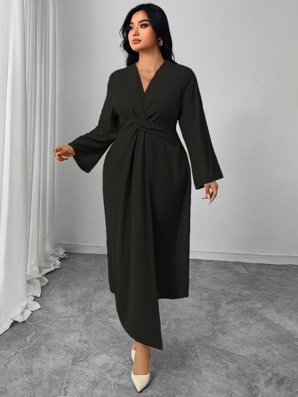 Plus Size Soft Wrap Dress with Defined Twist Waist