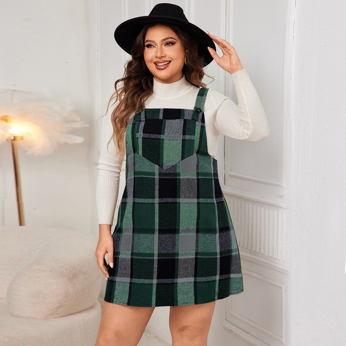 Plus Size Checkered Pinafore Dress