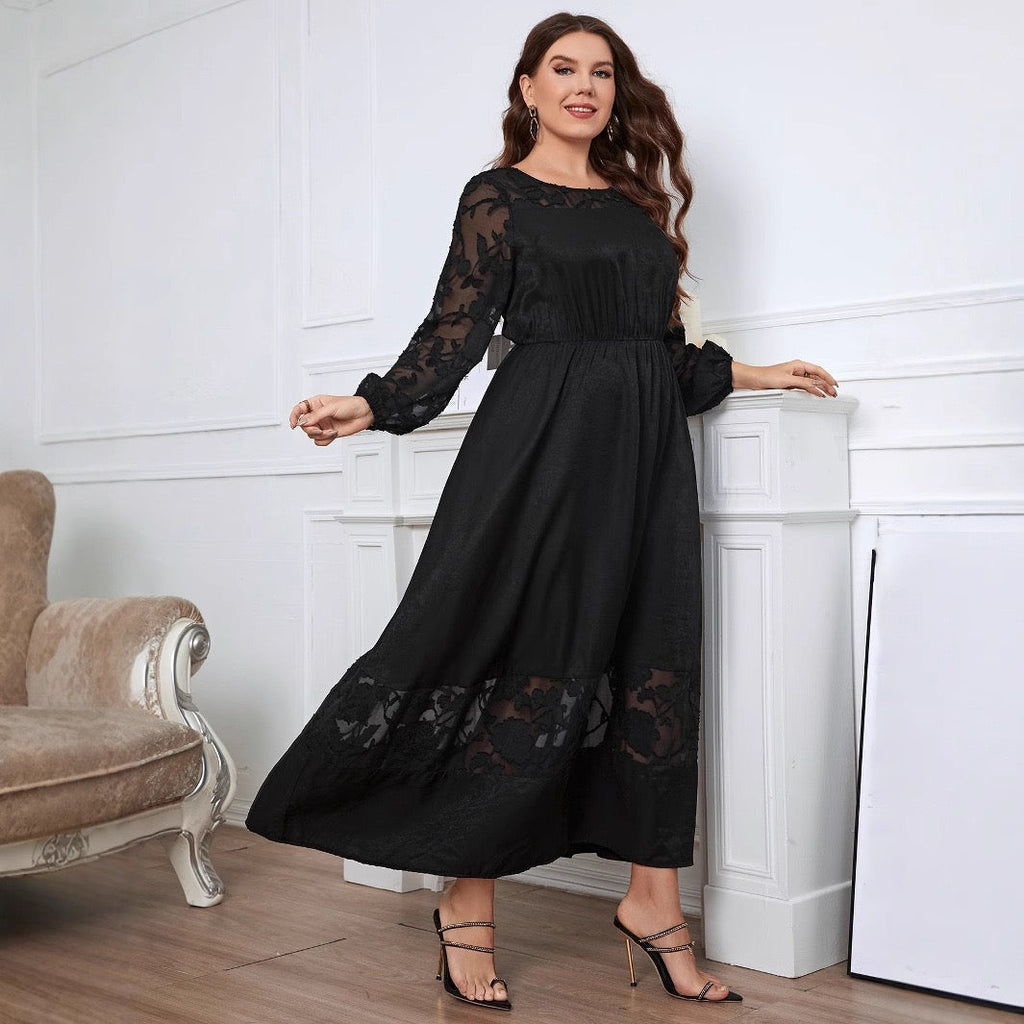 Plus Size Floral Lace Long Sleeve Maxi Dress
