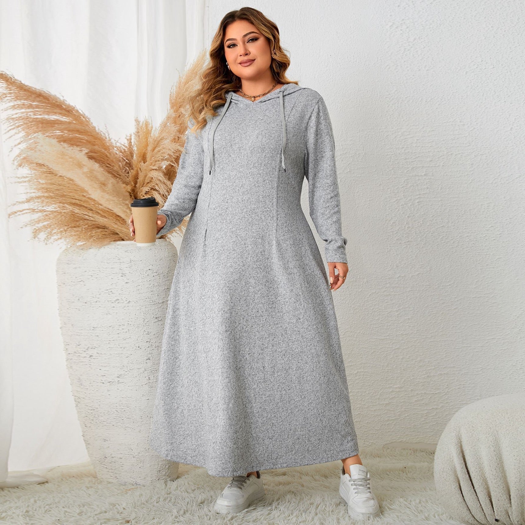 Plus Size Clean Silhouette Hooded Dress