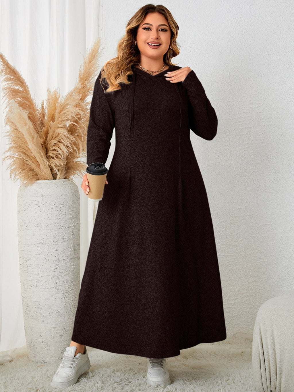 Plus Size Clean Silhouette Hooded Dress