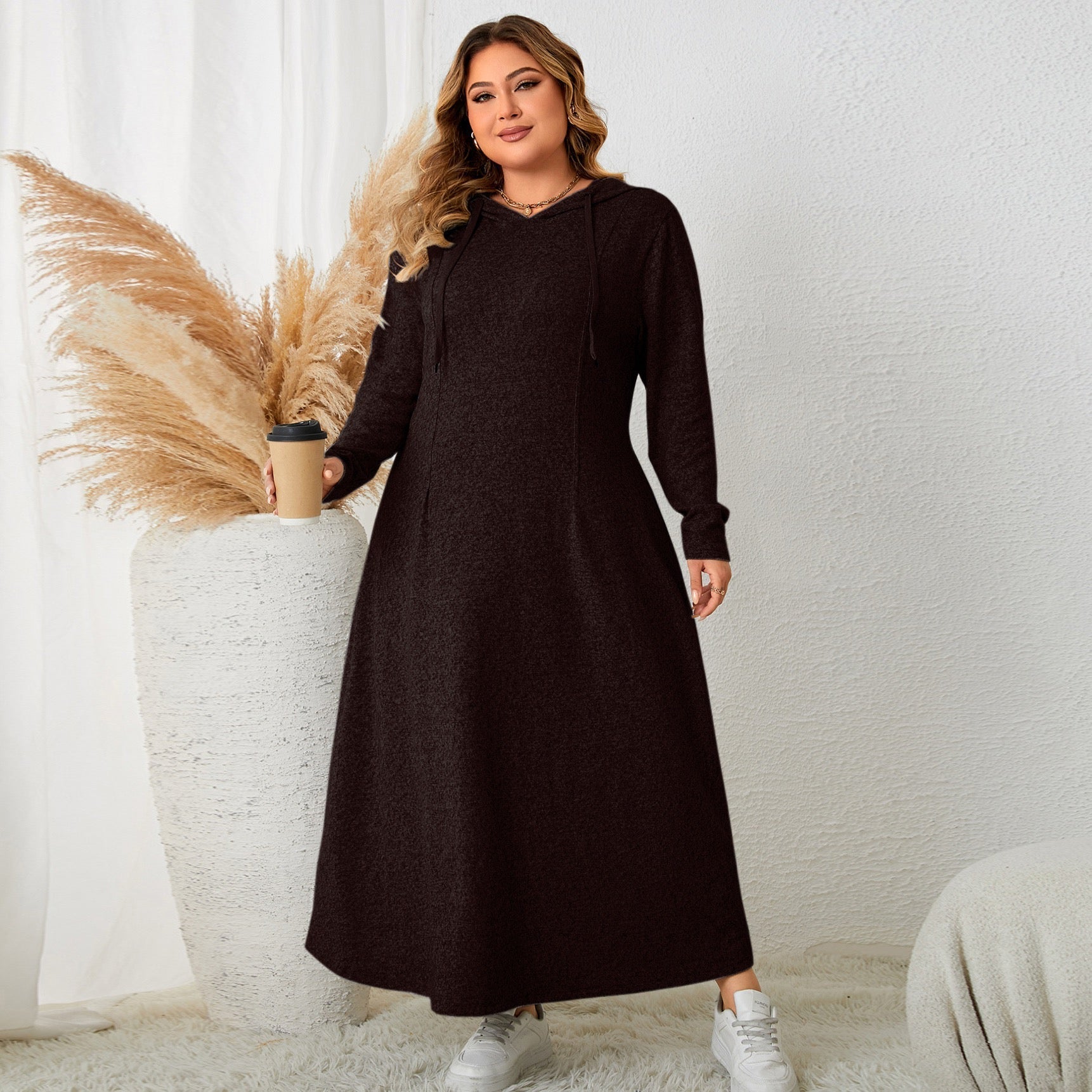 Plus Size Clean Silhouette Hooded Dress