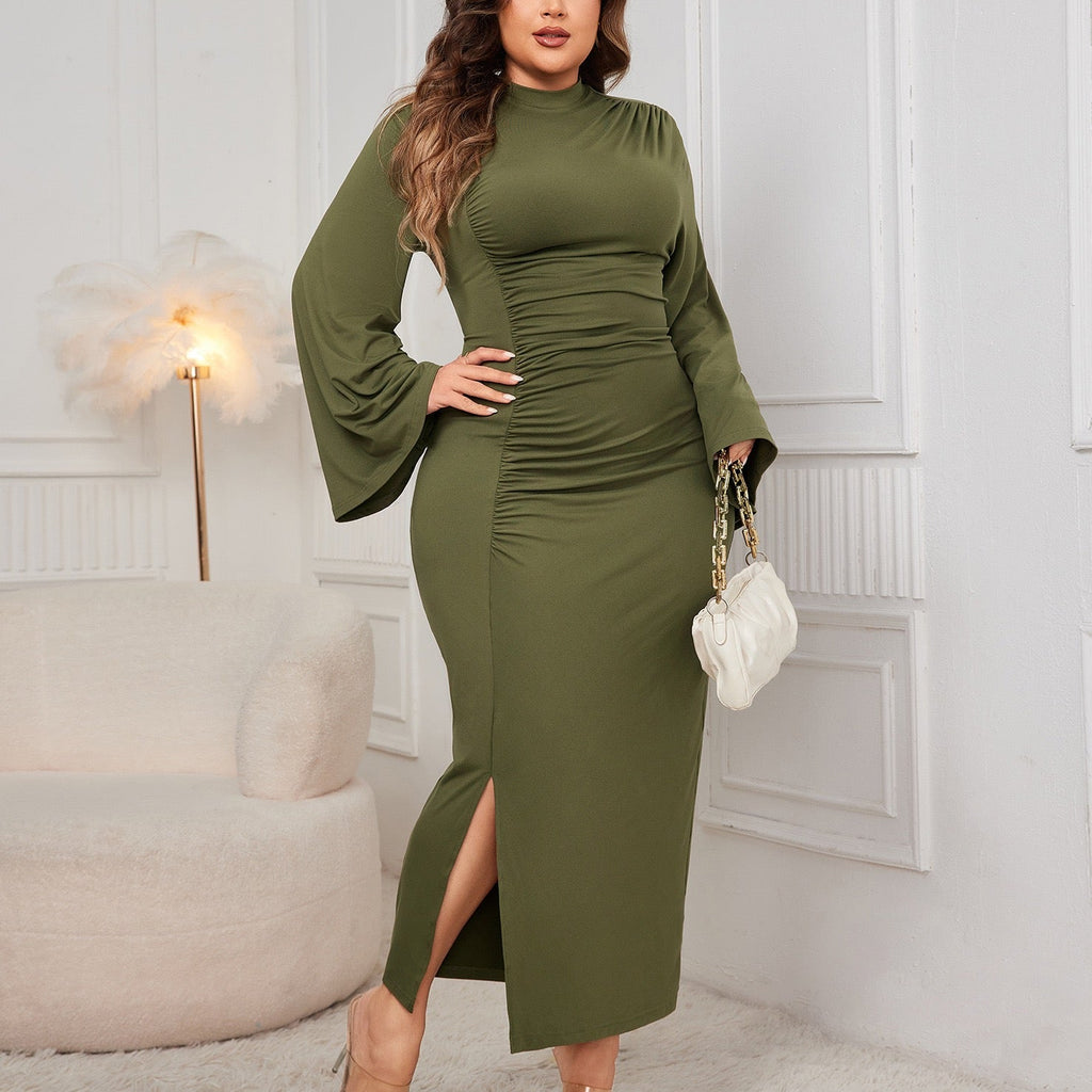 Plus Size Flared Sleeve Maxi Dress with Defined Waist