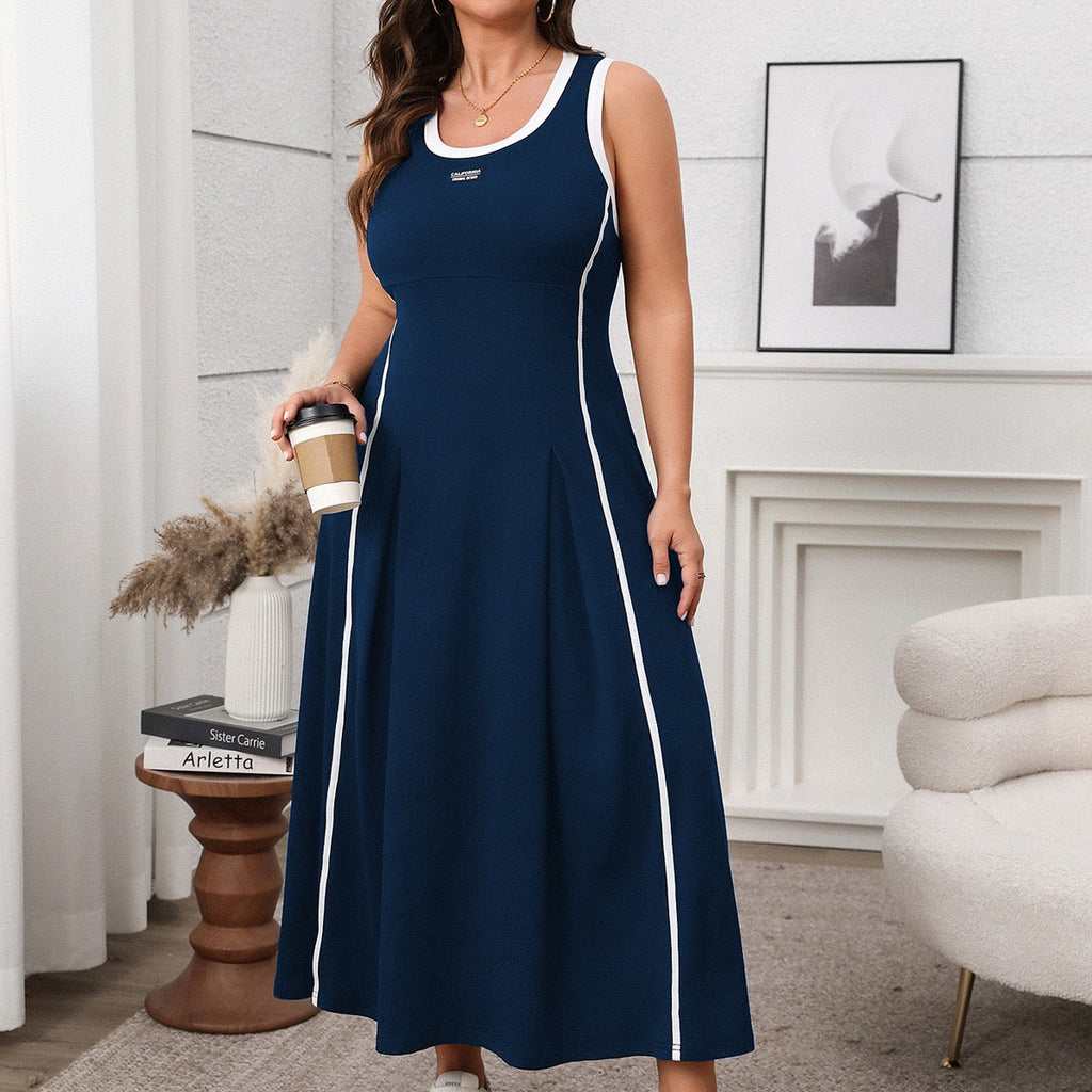 Plus Size Architectural Line Sleeveless Maxi Dress