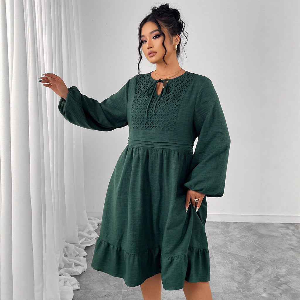 Plus Size Elegant Boho Embroidered Long Sleeve Midi Dress