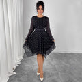 Plus Size Elegant Printed Long Sleeve Midi Dress