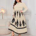 Plus Size Elegant Printed Long Sleeve Maxi Dress
