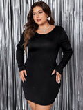 Plus Size Black Elegant Fitted Long Sleeve Dress