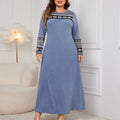 Plus Size Blue Long Sleeve Printed Panel Maxi Dress