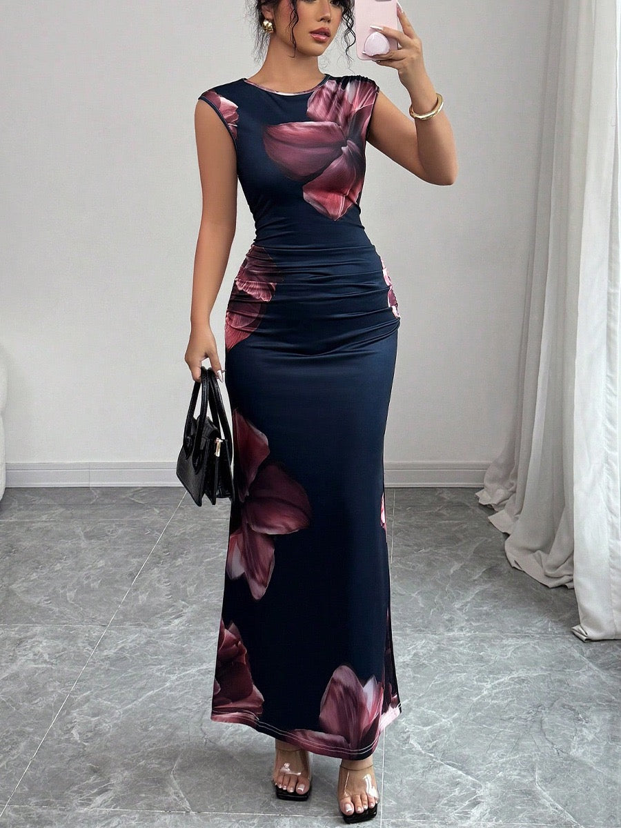 Elegant Sleeveless Floral Long Dress