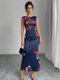 Elegant Sleeveless Floral Long Dress