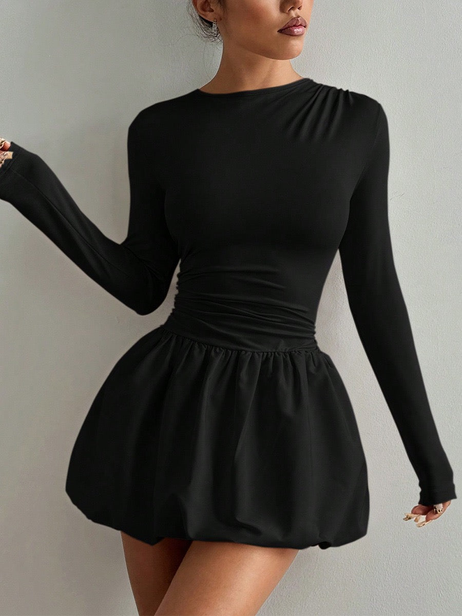 Elegant Black Sculpted Long Sleeve Mini Dress