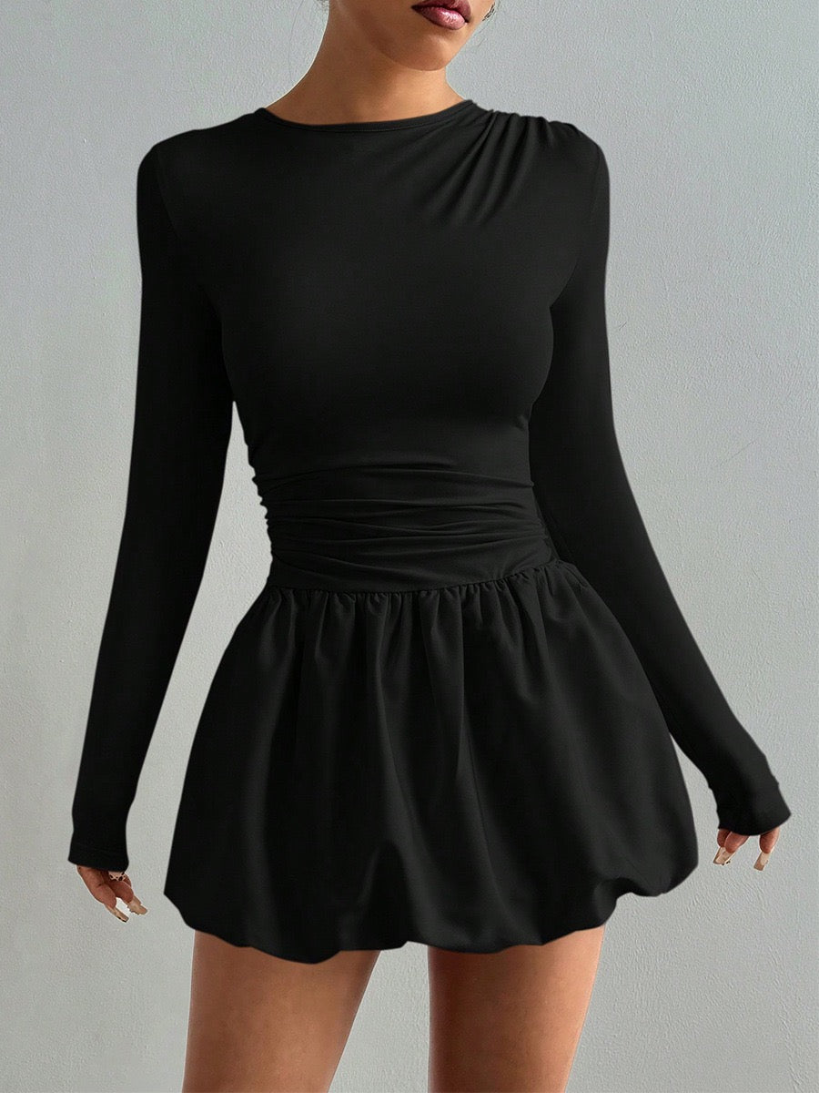 Elegant Black Sculpted Long Sleeve Mini Dress