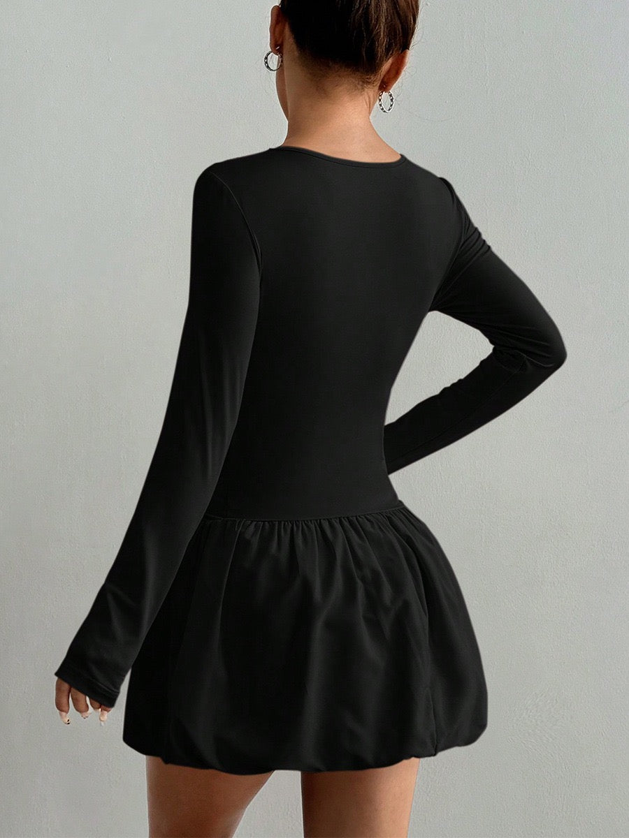 Elegant Black Sculpted Long Sleeve Mini Dress