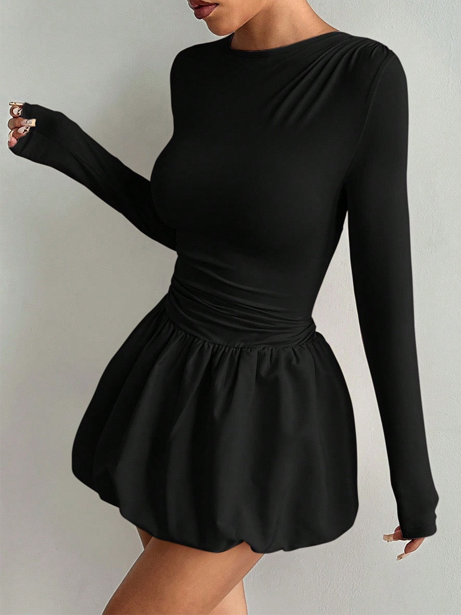 Elegant Black Sculpted Long Sleeve Mini Dress
