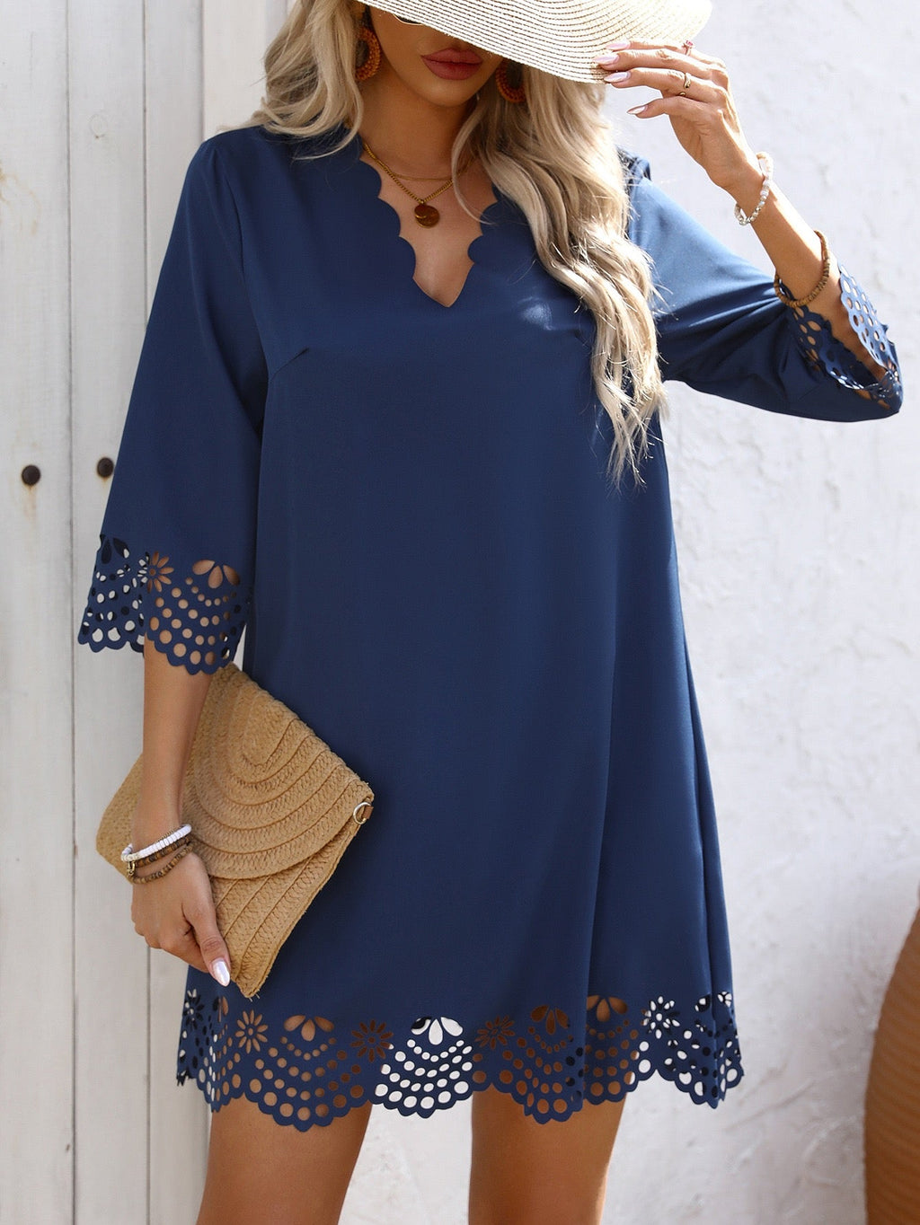 Modern Scalloped V-Neck Mini Dress