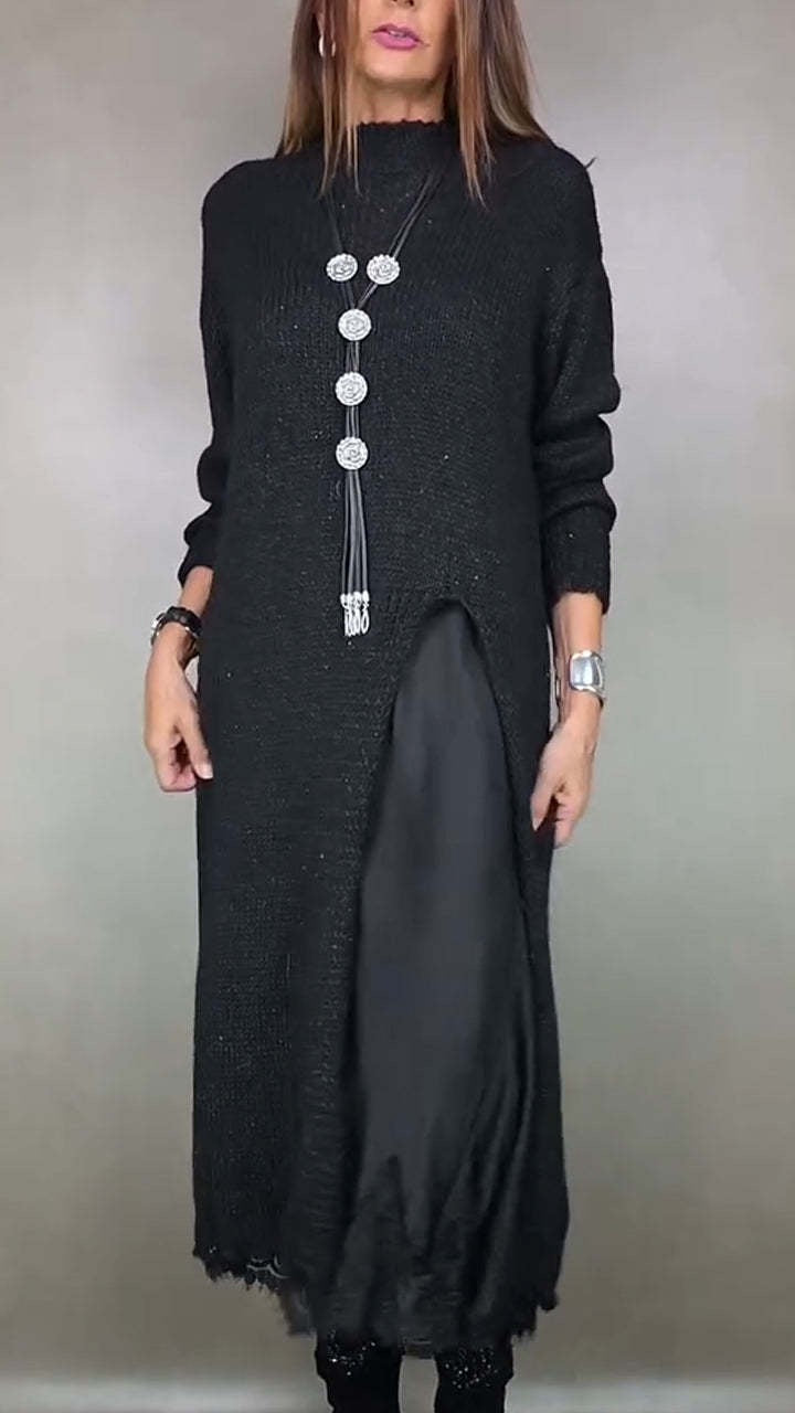 Long Sleeve Knit Maxi Dress with Side Slit