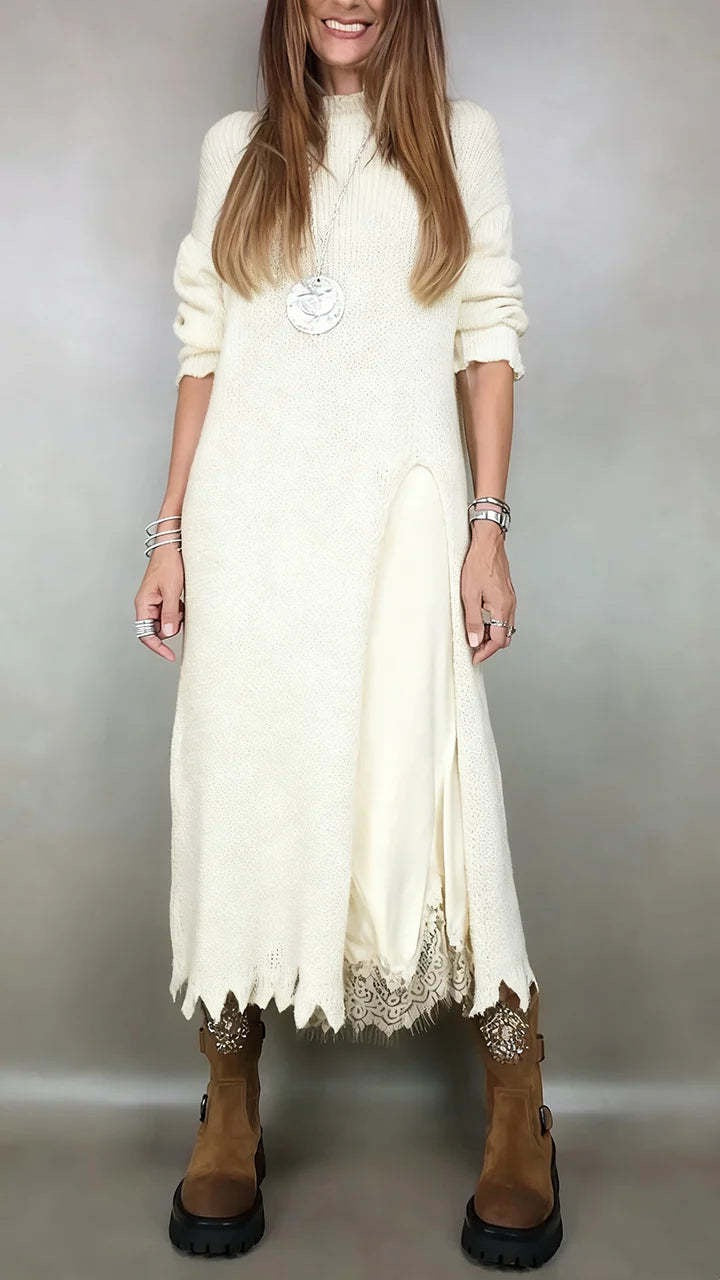 Long Sleeve Knit Maxi Dress with Side Slit