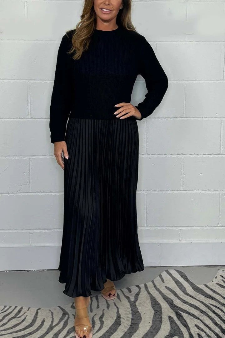 Elegant Knit Top and Pleated Maxi Skirt Set