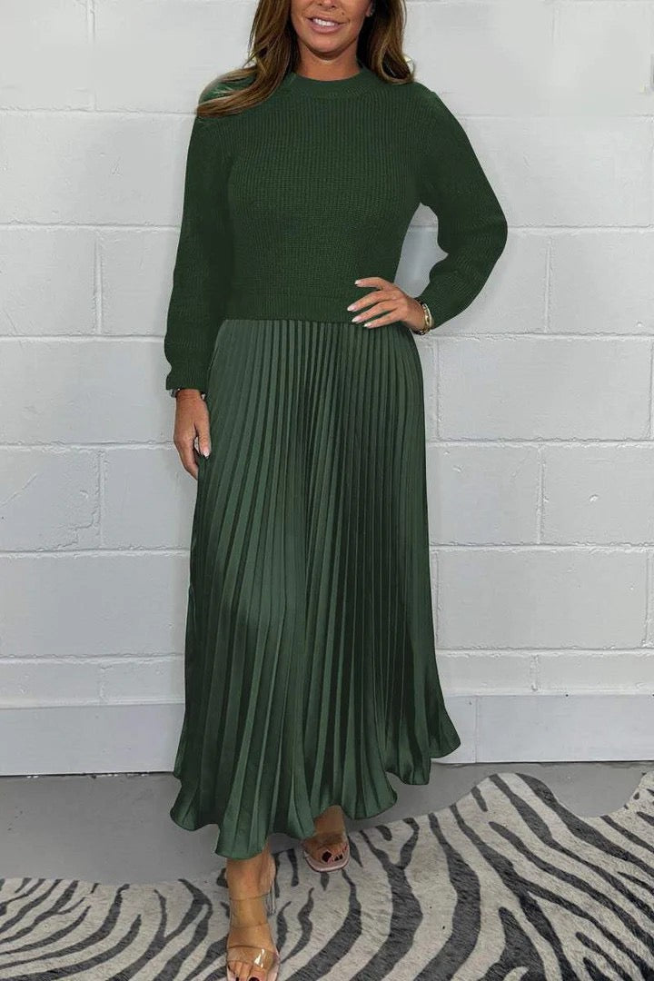 Elegant Knit Top and Pleated Maxi Skirt Set