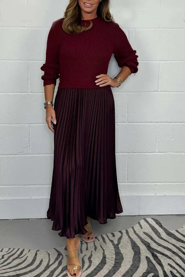 Elegant Knit Top and Pleated Maxi Skirt Set