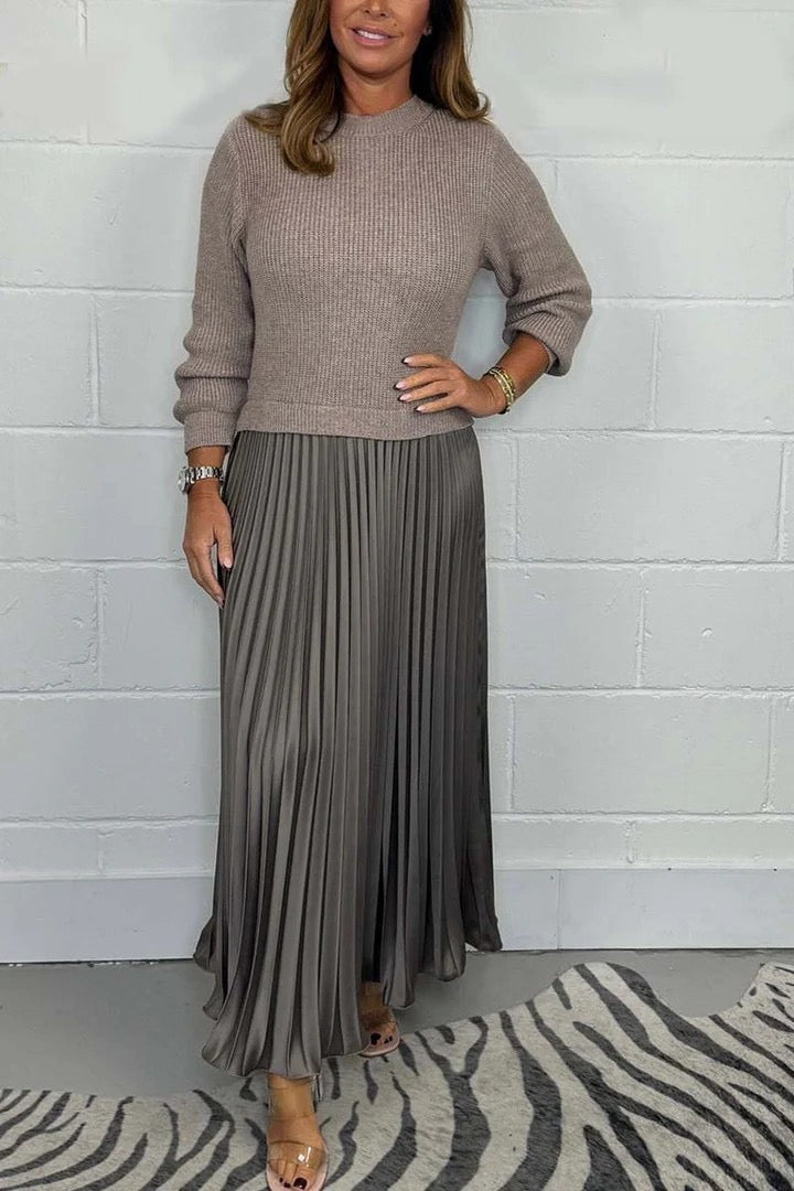 Elegant Knit Top and Pleated Maxi Skirt Set