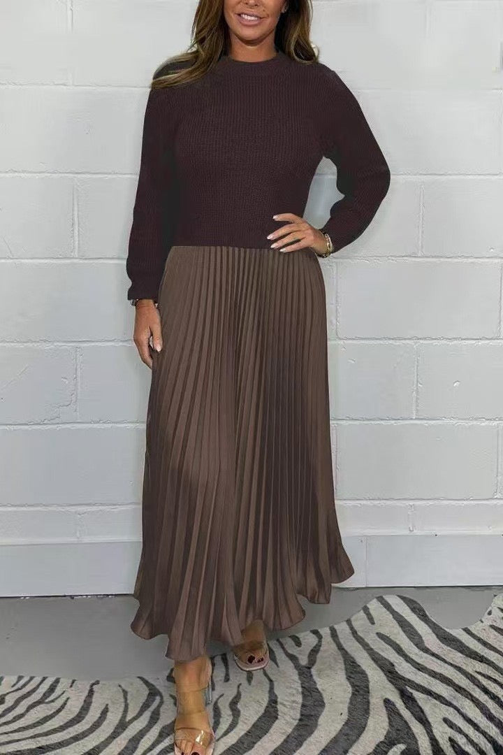 Elegant Knit Top and Pleated Maxi Skirt Set