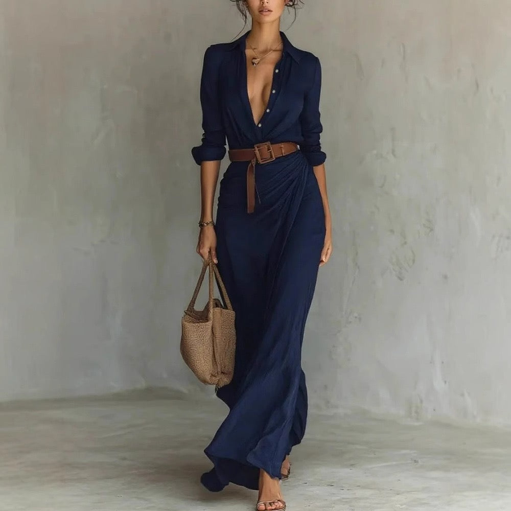 Elegant Flowing Belted Maxi Dress