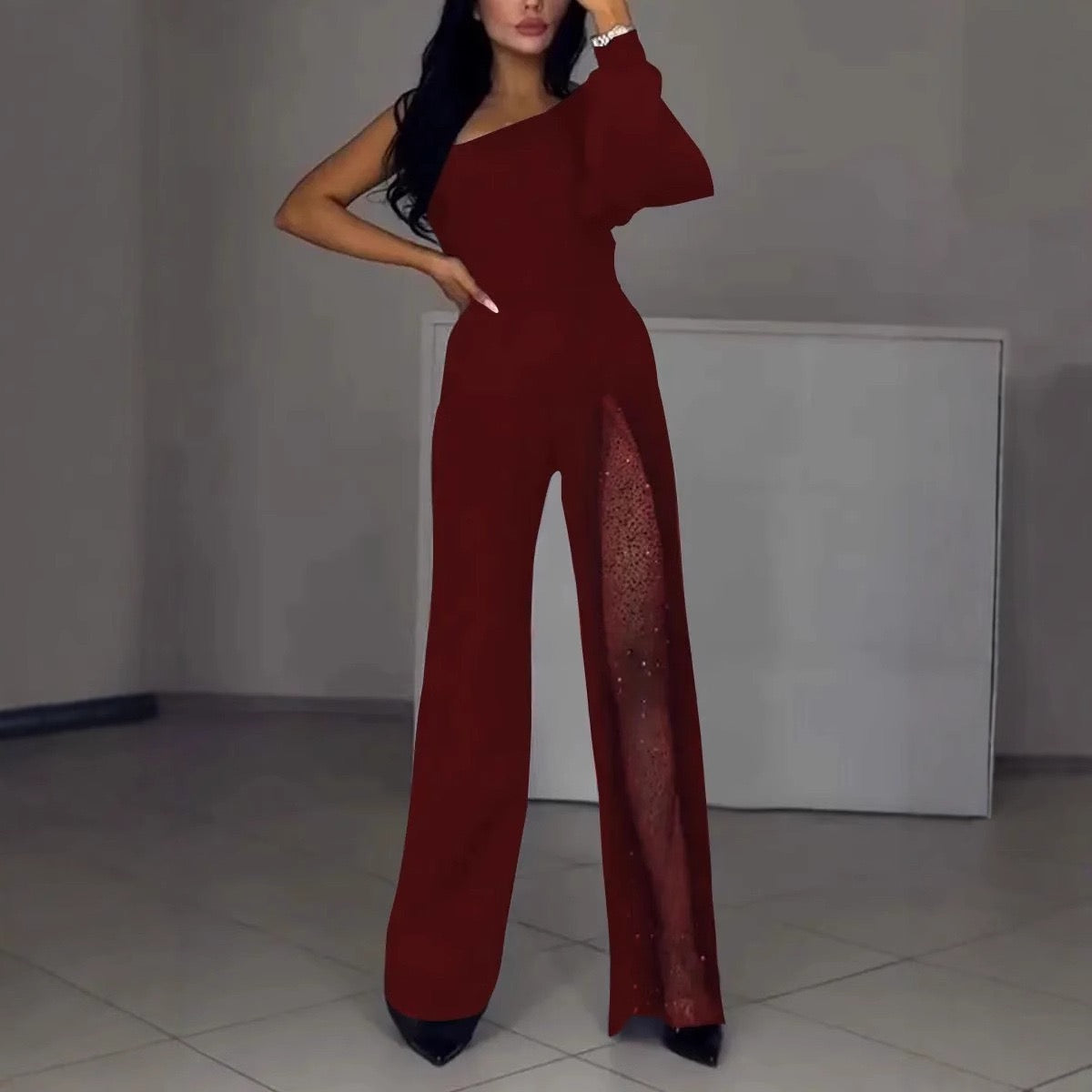 Elegant Sculpted Maxi Dress with Sheer Side Detail