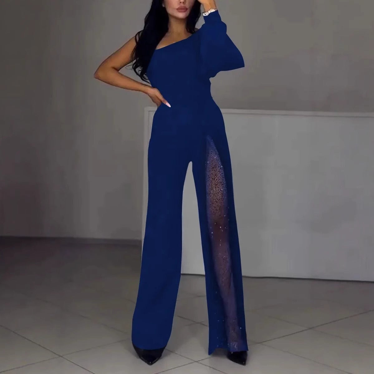 Elegant Sculpted Maxi Dress with Sheer Side Detail