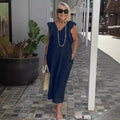 Elegant Flowing Sleeveless V-Neck Maxi Dress