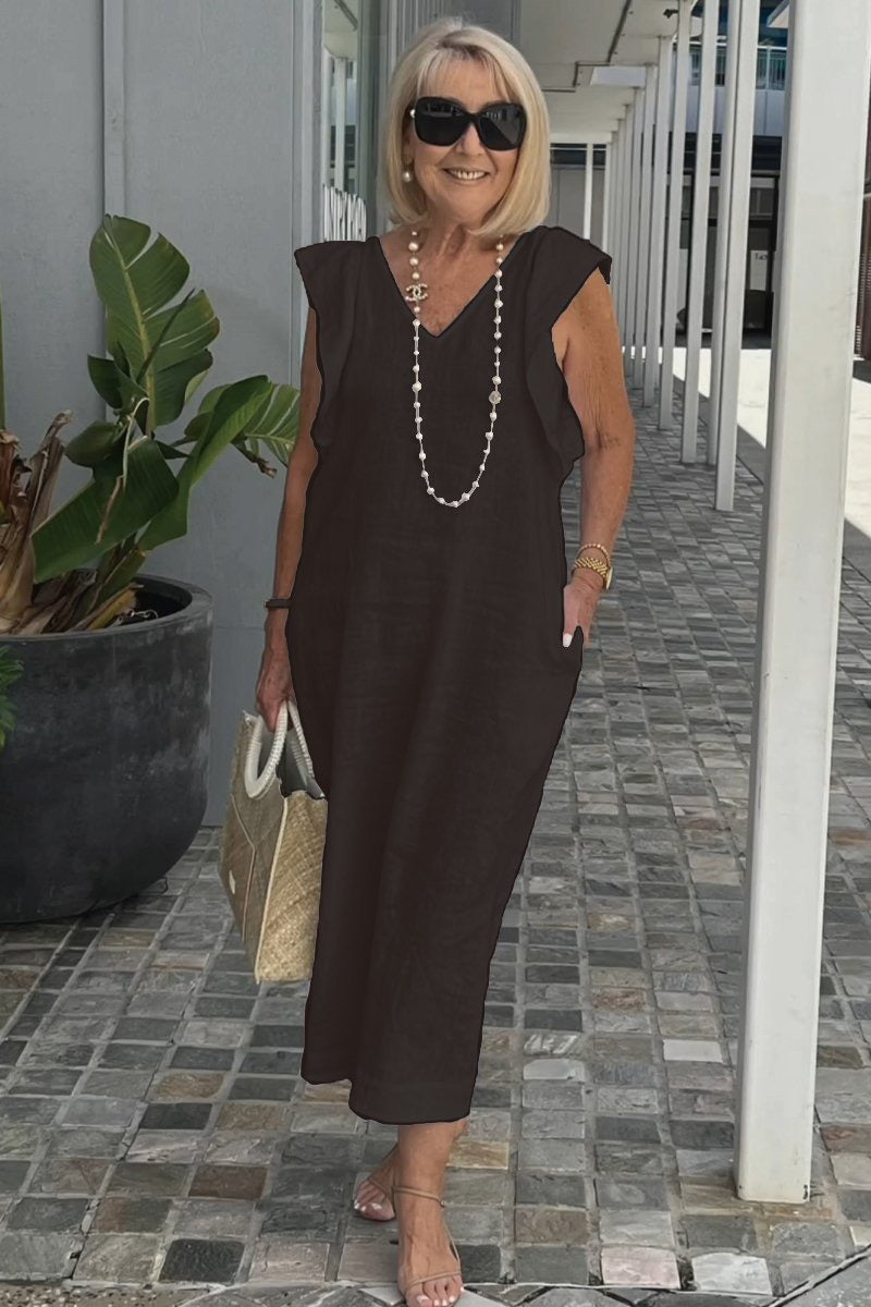 Elegant Flowing Sleeveless V-Neck Maxi Dress