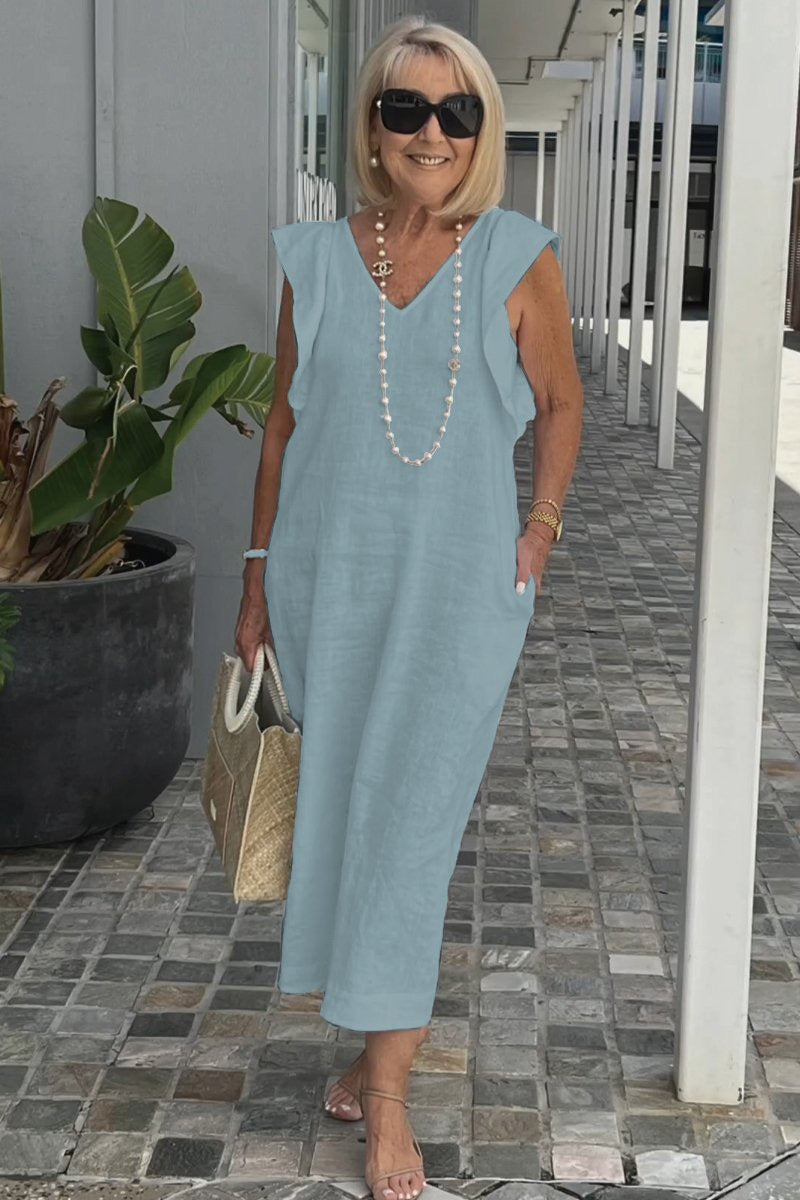 Elegant Flowing Sleeveless V-Neck Maxi Dress