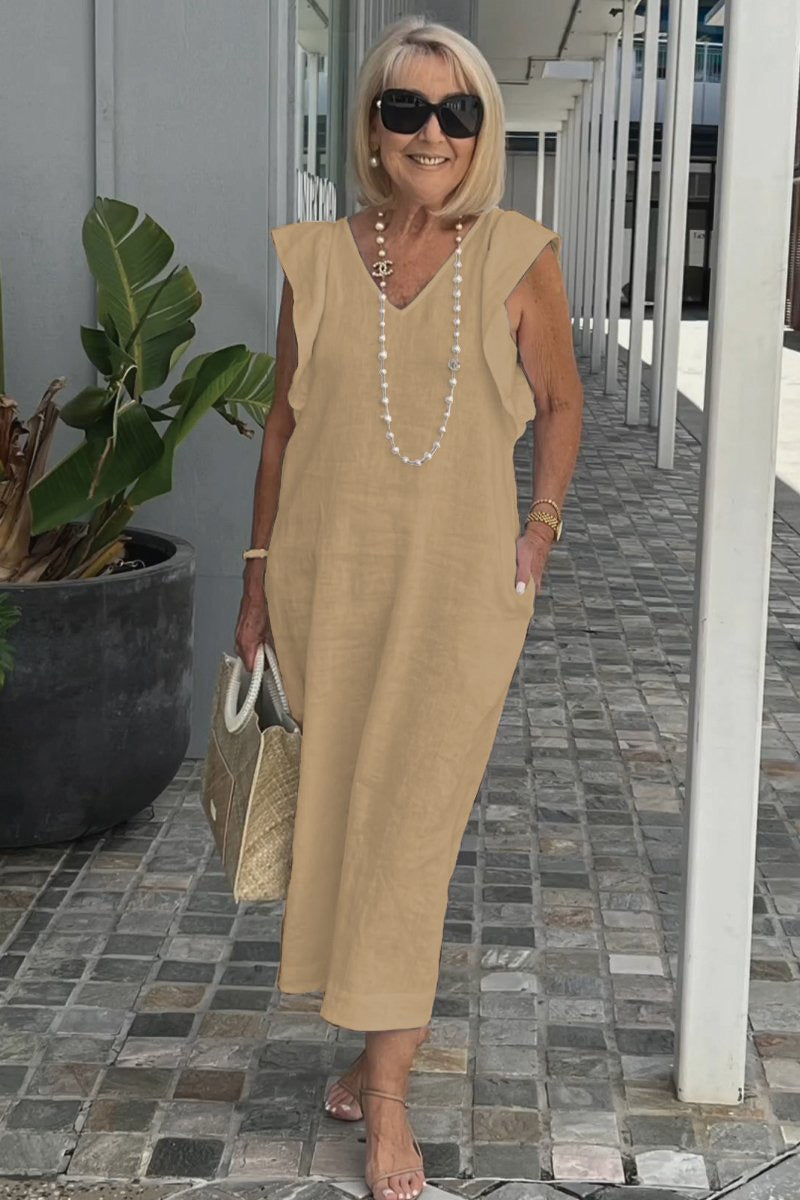 Elegant Flowing Sleeveless V-Neck Maxi Dress